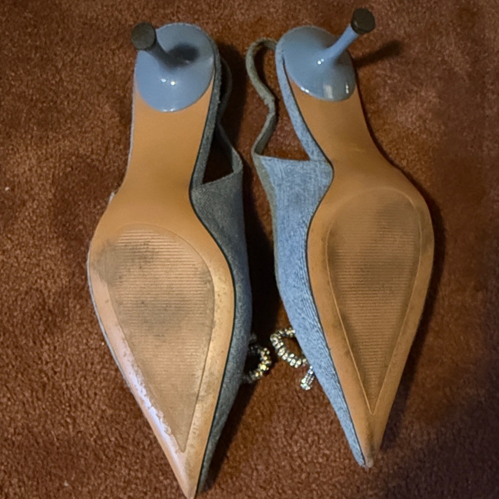 Mango Denim Slingback Heels with Gold Bow - Picture 3 of 3
